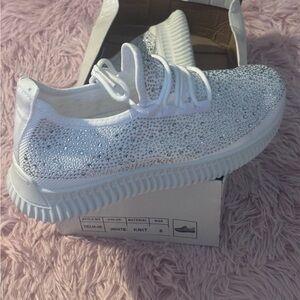 Women's White Crystal Knit Athletic Sneakers